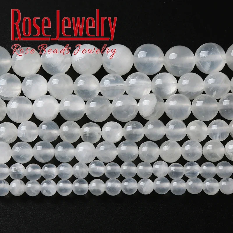 5A Natural Aurora white Gypsum Stone Beads Selenite Clear Stone Round Loose Beads For Jewelry Making Diy Bracelets 6 8 10mm 15\