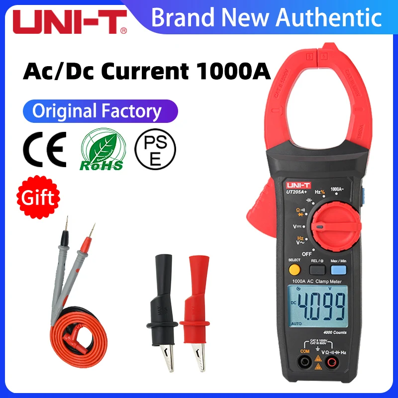 

UNI-T Digital Clamp Meter UT205A+ UT206A+ 1000V AC DC Voltage 1000A Current Auto Range Temp Resistance Multimeter Ammeter Tester