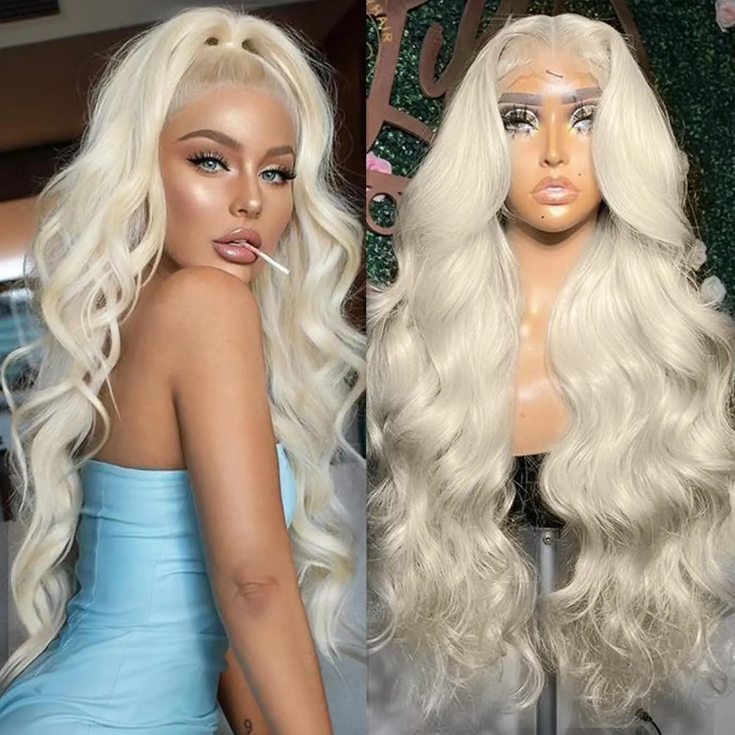 

Ash Blonde Body Wave Lace Front Wigs Platinum Blonde Wigs Long Wavy Synthetic Lace Frontal Wig for Women High Heat Fibre Wigs