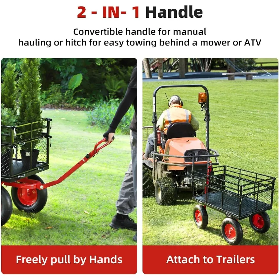 Carrinho de jardim de aço resistente com capacidade de 1400 LBS e 16 rodas para ferramenta de solo eficiente e transporte de plantas em jardinagem Appl