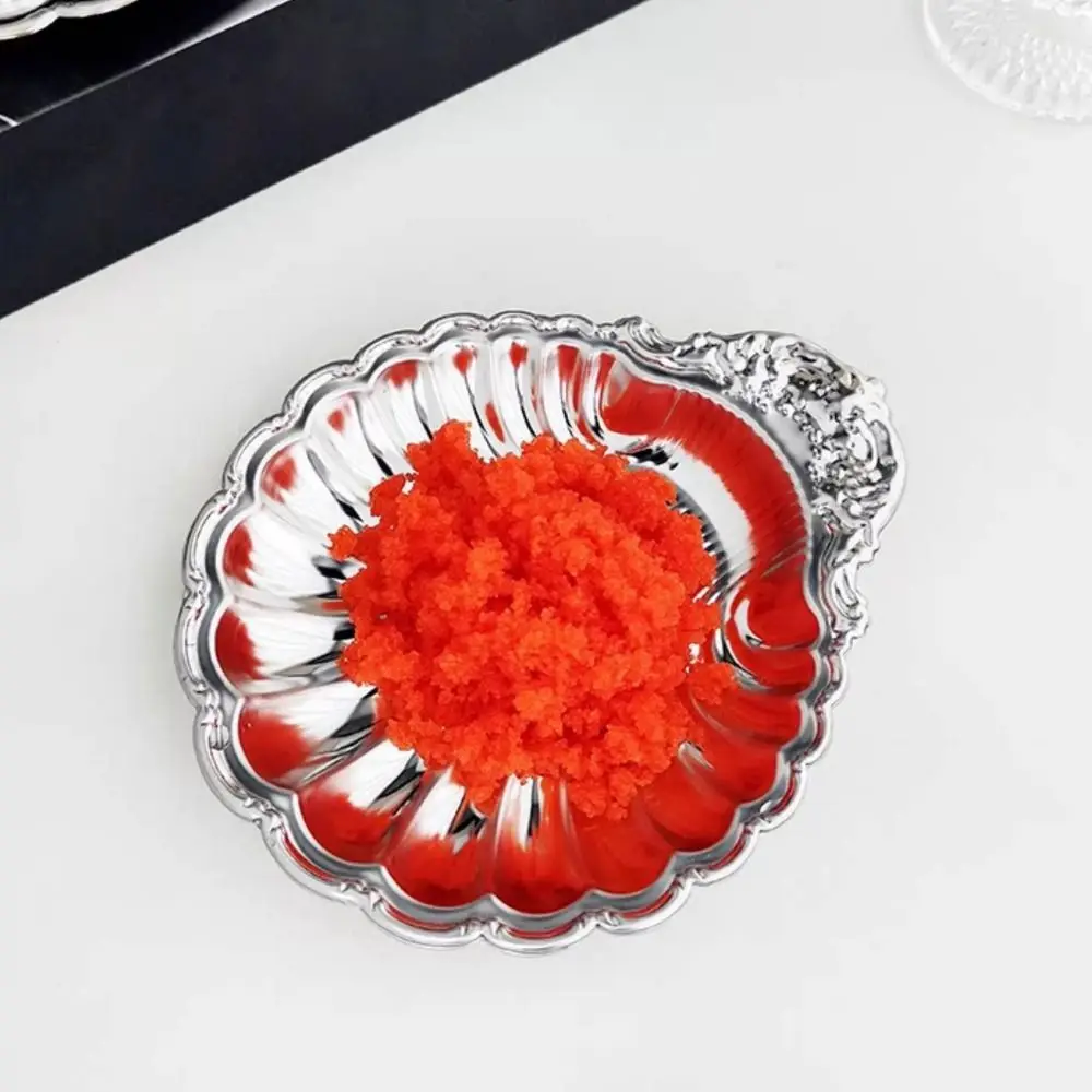 304 Stainless Steel Shell Shaped Dish Silver Photo Props Dessert Plate Multi-purpose Embossed Details Dessert Dish Plate