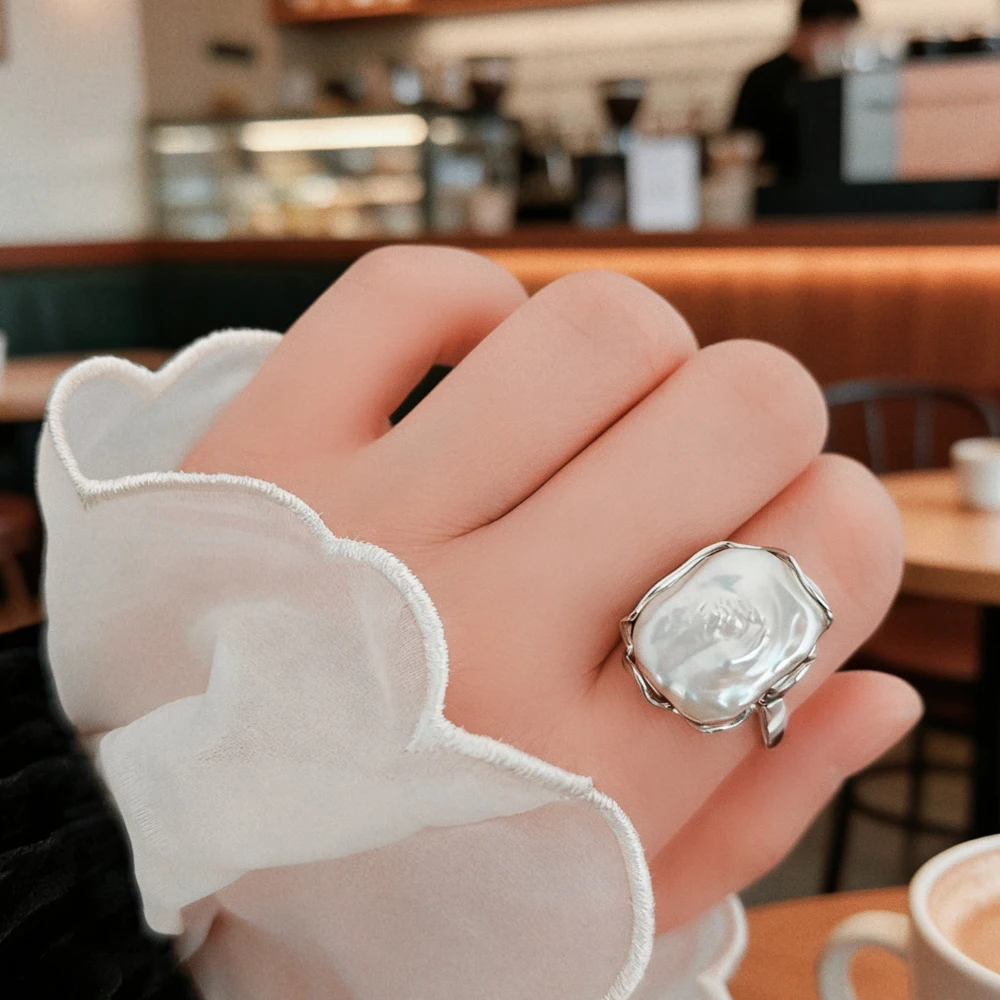 FENASY Freshwater 13-20mm Big Baroque Pearl Silver Gold Color Rings For Women Bridal Wedding Jewelry Birthday Gifts