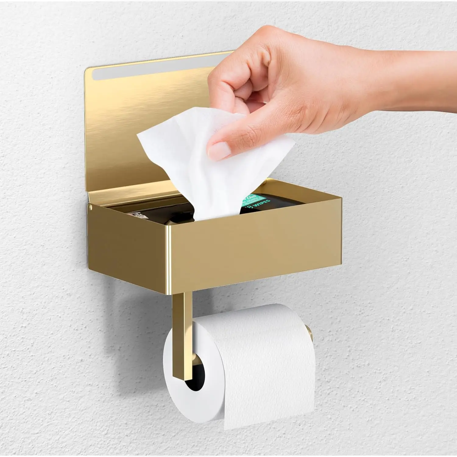 

Day Moon™ Brushed Gold Toilet Paper Holder with Shelf, Wipe Holder for Bathroom Flushable Wipes Dispenser, Toilet Paper and Wipe