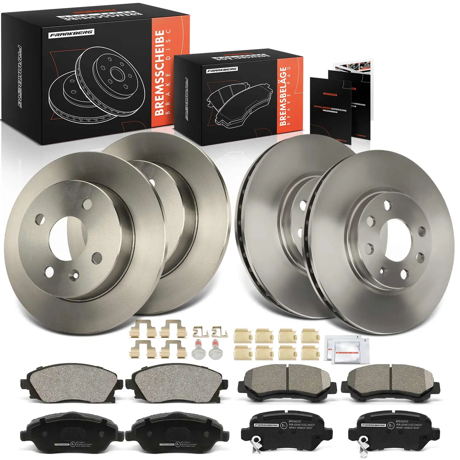 Frankberg 4x Bremsscheiben 8x Bremsbeläge Vorderachse Hinterachse für Opel Meriva X03 1.4L 1.6L 2003-2010 1605092 9200108
