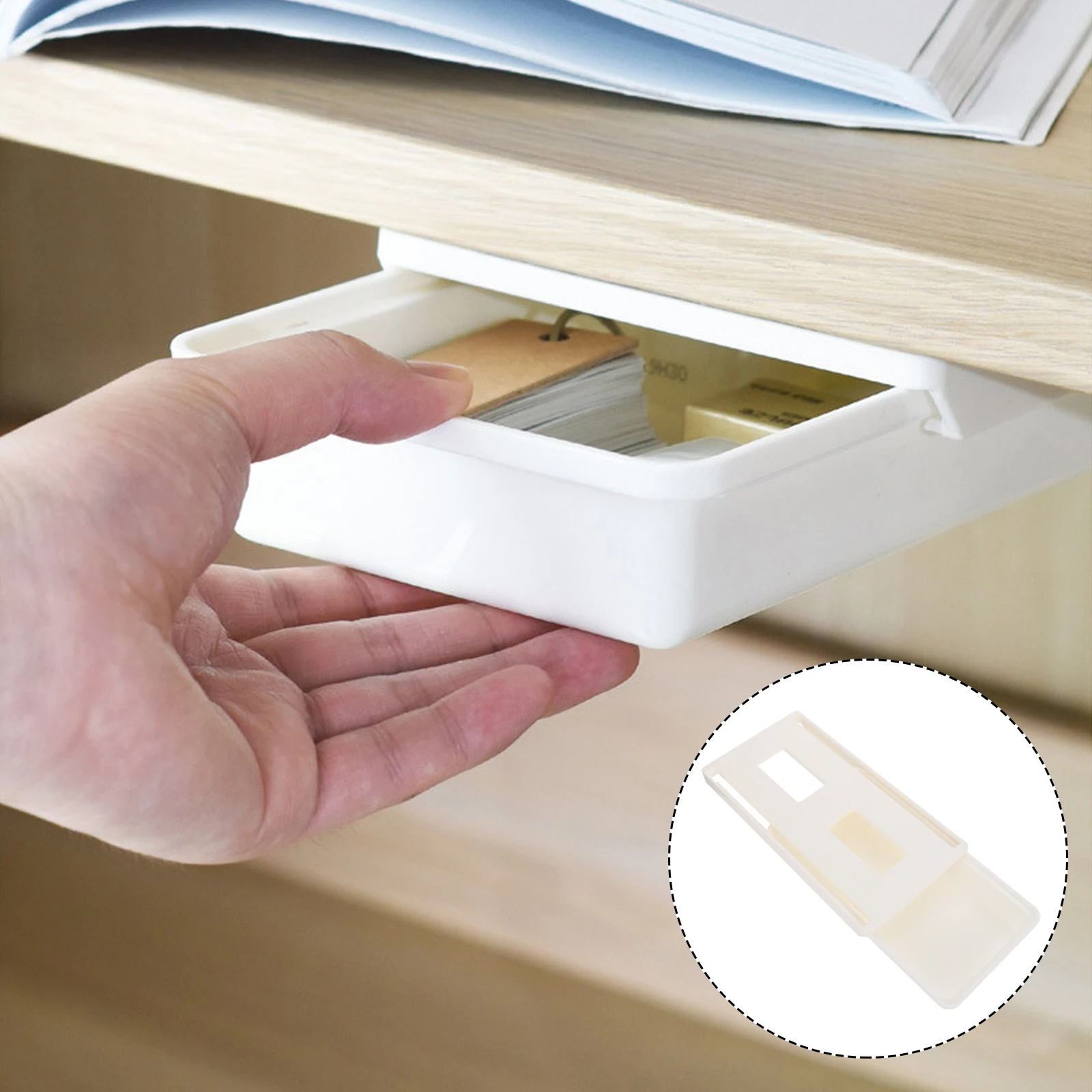 Adhesive Under Desk Drawer Storage Box Desktop Organizer Pp Material Nail-Free Double-Sided Stickers Multi-Functional Table