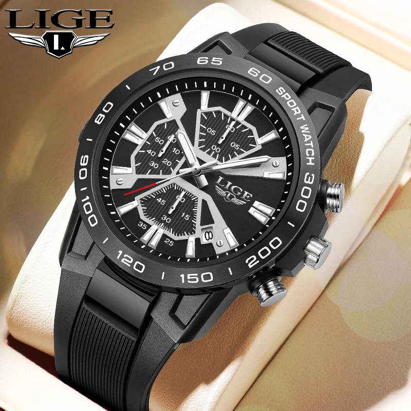 

LIGE Luxury Quartz Watch for Men Casual Luxury Watches Waterproof Luminous Wristwatch Silicone Men Watches Sport Male Clock Gift