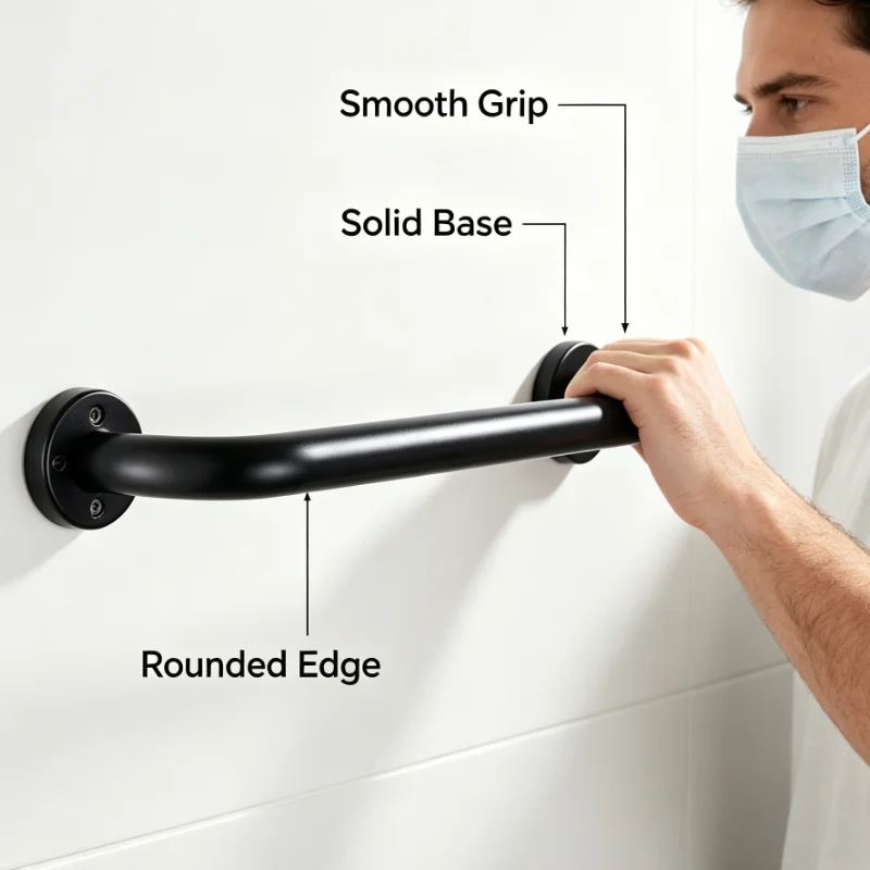 Black Matte Bathroom Safety Grab Bar Wall Mounted Non Slip Assist Handle For Shower Bathtub Toilet Stability Support