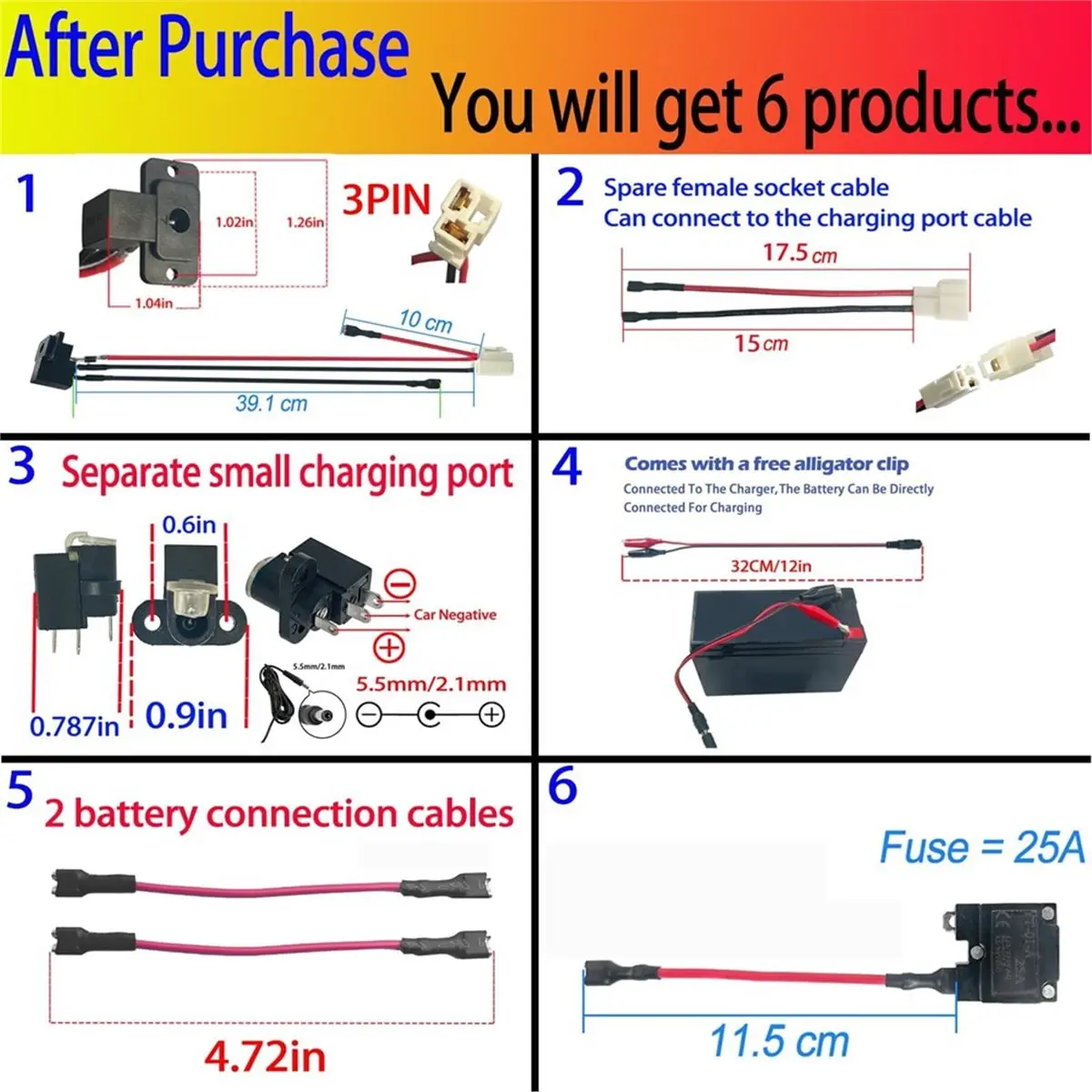 Compatible 6V 12V 24V Round Charger Charging Port for Kids Power Wheel Ride on Electric Toys Car Replacement Parts