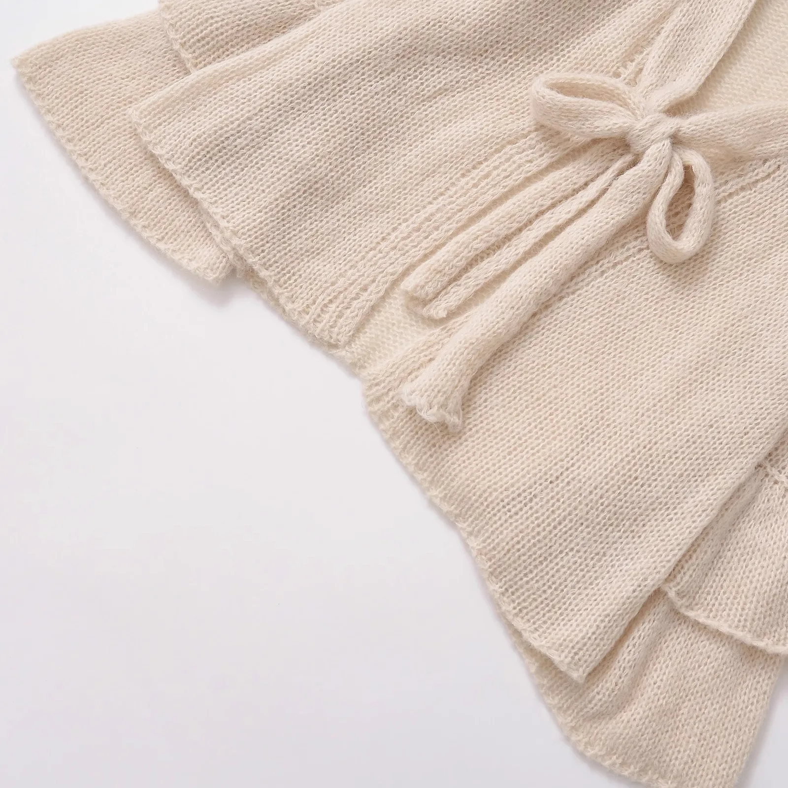 Jaet lavorato a maglia a strati Faionable con Sves decorativi JNLEAOG Cappotto lungo di media lunghezza V-Ne in fibra di poliestere da donna