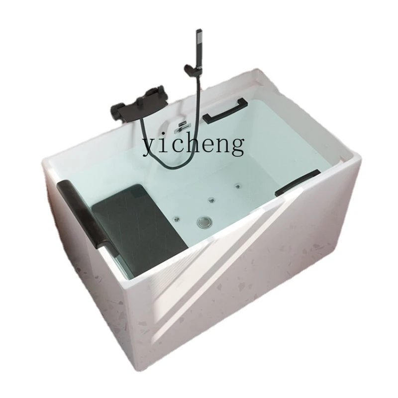 XL Acrylic Independent Bathtub Mini Deep Bubble Square Sitting Small Bathtub 0.8M