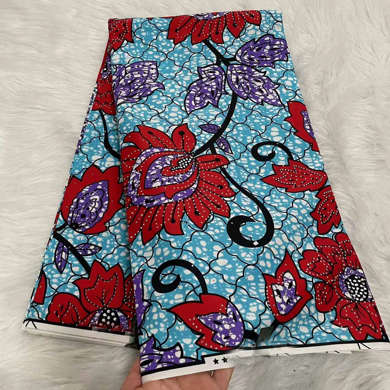 Nigerian Lace Fabric 2024 High Quality Ankara Fabrics African Real Wax With Stones 6 Yards Garment Sewing Lady Dress Clothes