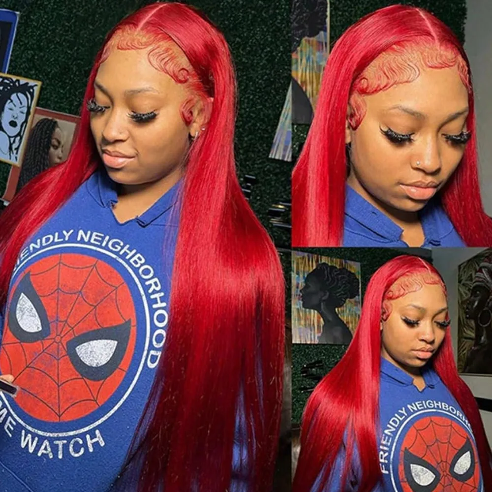 

13X4 24in 200% Density Full Ends Straight HD Lace Front Wigs Human Hair Straight Red Glueless Wigs Human Hair Pre Plucked