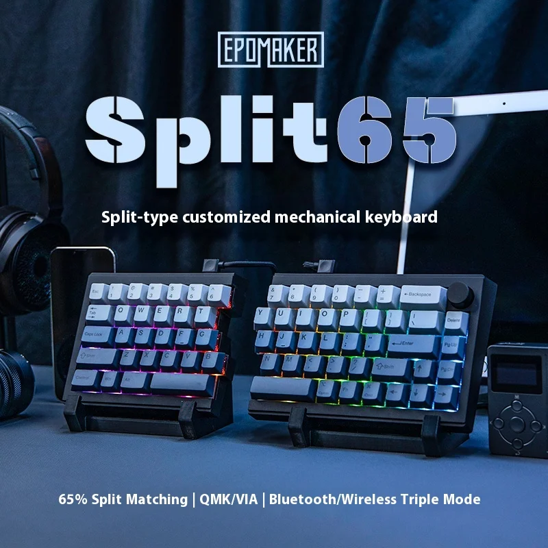 

EPOMAKER Split65 Split Type Customized Mechanical Keyboard 3-Mode Wireless Bluetooth QMK/VIA Knob Support Ergonomics Gift