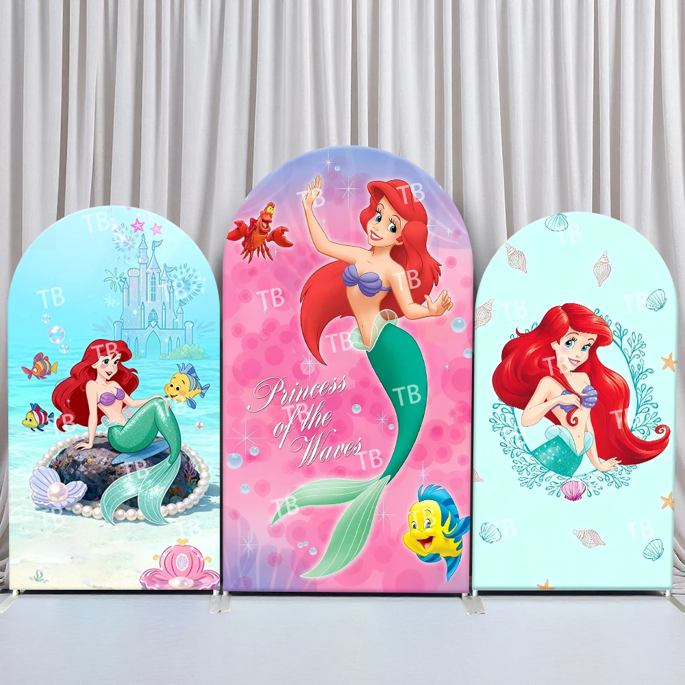 

Disney Ariel Arch Backdrop Cover Castle Seashell Pearls Sea Friends Scene for Birthday and Baby Shower Party Photo Booth