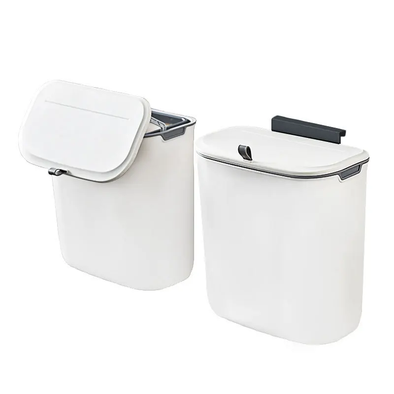 Plastic Wall-mounted Trash Can Sliding Lid with Lid Bathroom Kitchen Cabinet Door Hanging Can Be Pasted Hook Trash Can