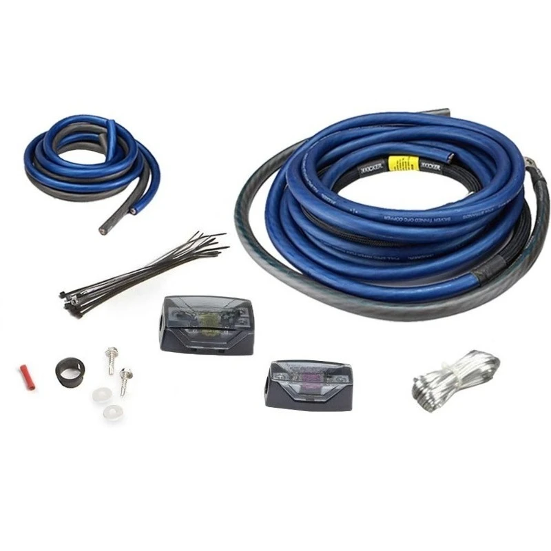 طقم طاقة مضخم مزدوج 1/0 AWG مجموعة أسلاك كاملة مع كتلة الصمامات وسلك التحكم عن بعد #2