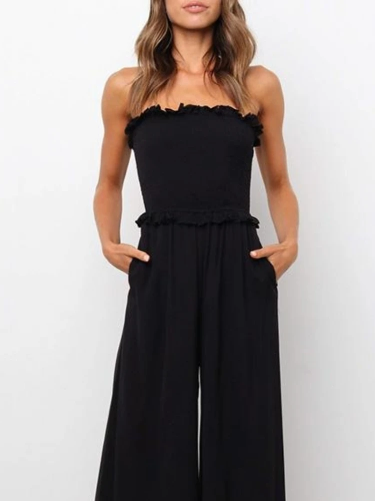 Summer Sexy Off-shoulder Jumpsuit Woman Casual sleeveless  Rompers Holiday Beach Overalls Elegant Party Jumpsuits Oversized 2024