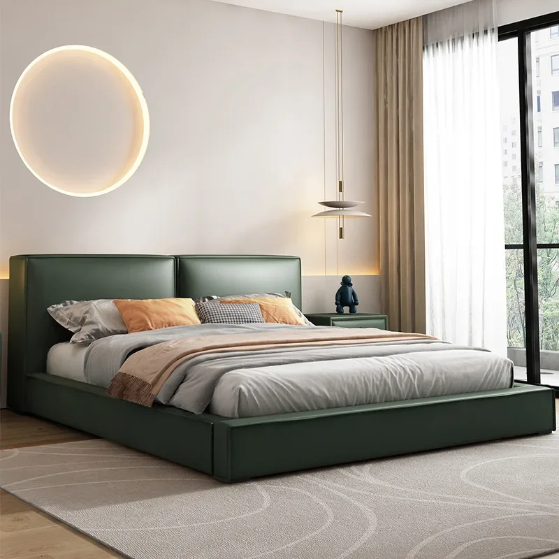 

Tofu block leather bed, Italian minimalist, high-end square master bedroom Internet celebrity ins soft bag double bed