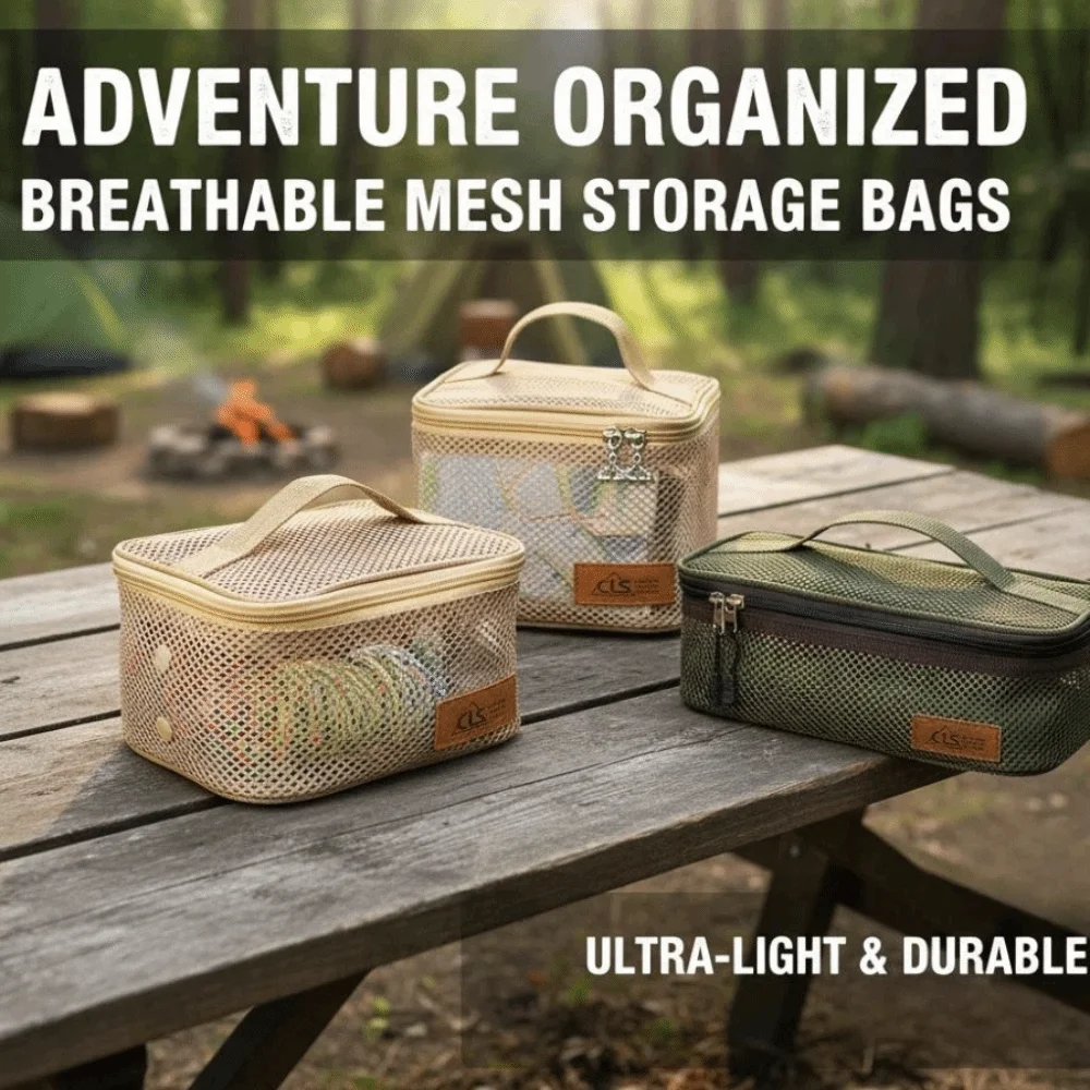 

Grid Outdoor Cookware Storage Bag Breathable Thickened Barbecue Tableware Storage Bag Large Capacity with Handle