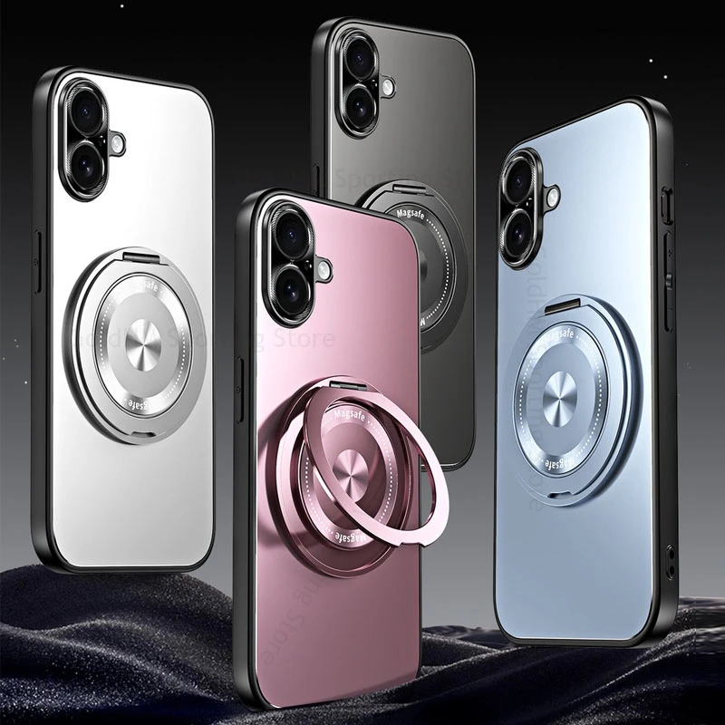 For Magsafe Magnetic Matte Kickstand Case For iPhone 16 Pro Max 15 Plus 14 13 Pro 360° Finger Ring Holder Stand Magsafing Cover