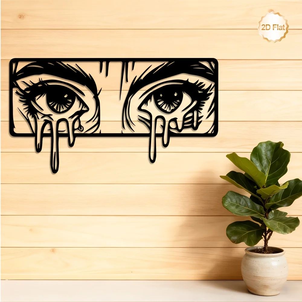 Brand Metal Wall Art Crying Eyes Graphic Iron Sculpture Home Decor Indoor Outdoor Living Room Bedroom Entryway Dining Room