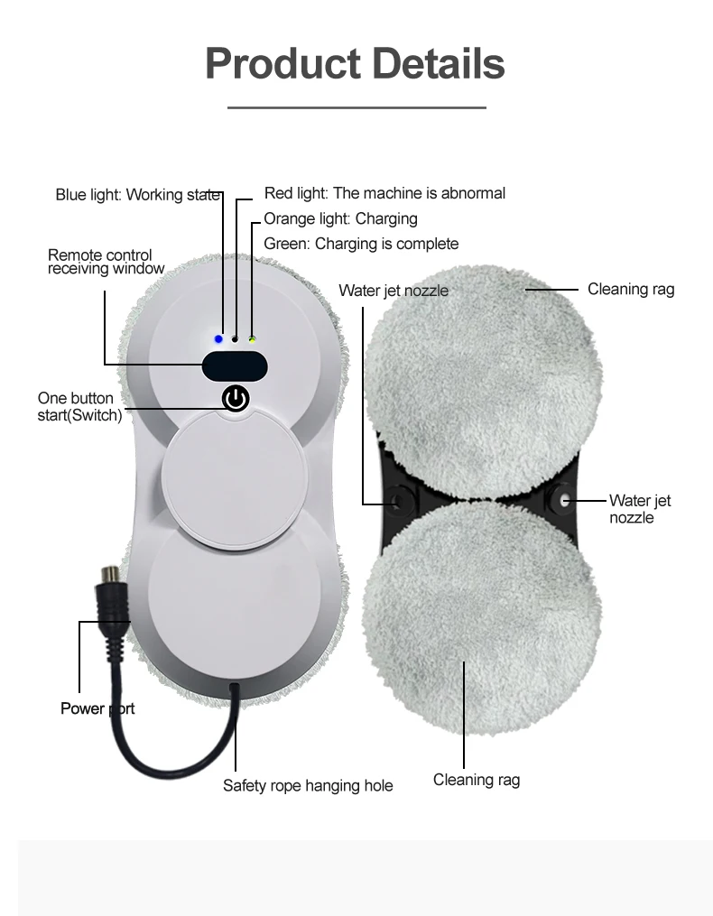 PuRuiKai robot aspirapolvere robot elettrico automatico per la pulizia delle finestre, con telecomando, spray automatico bidirezionale