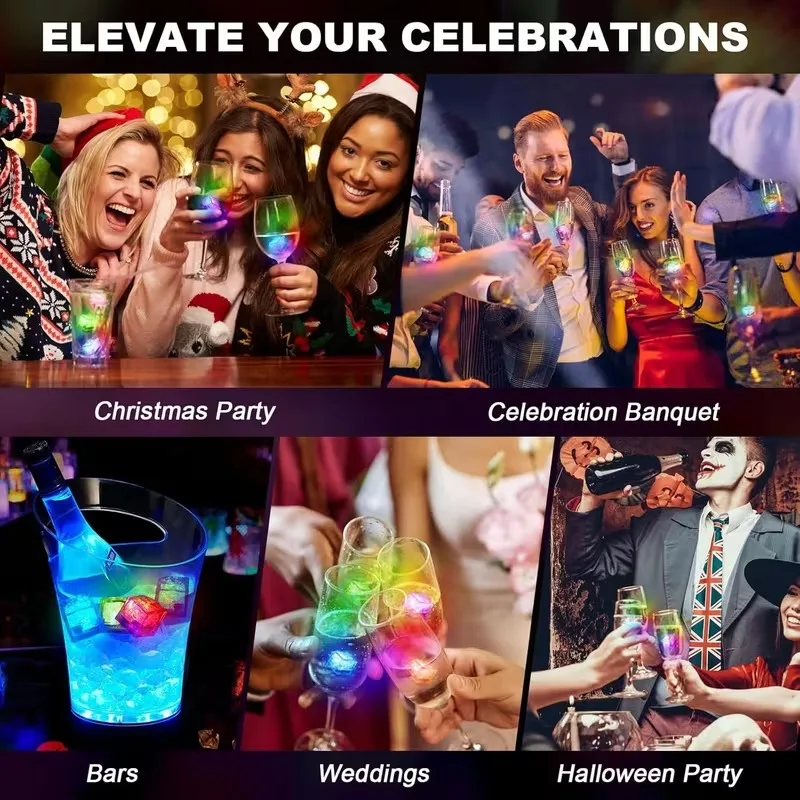 Lampe à glaçons lumineuse LED, 12-60 pièces, lumière d'ambiance 3D réutilisable, lampe promotionnelle écologique pour fête, Bar, mariage, décor KTV