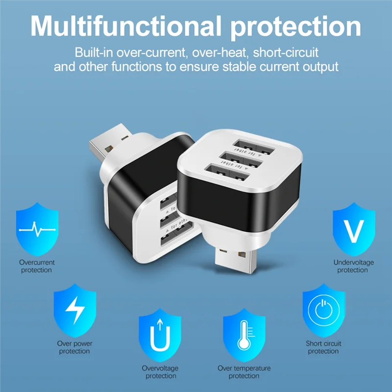 USB2.0 HUB Splitter Quick Charge 3 Ports USB Expander for Phone Tablet Laptop PC Chargers Adapter with LED Indicator-B