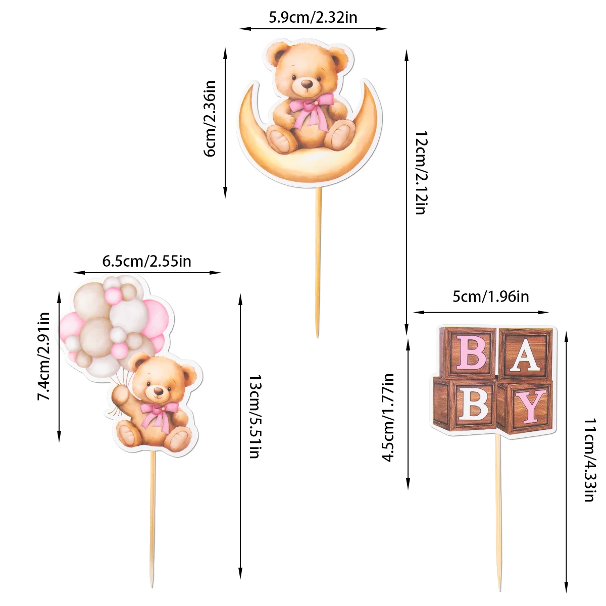 12/24pcs Cute Baby Shower Bear Cupcake Toppers Baby Bear Theme Cake Decorations Bear Birthday Party Cake Decorative Supplies