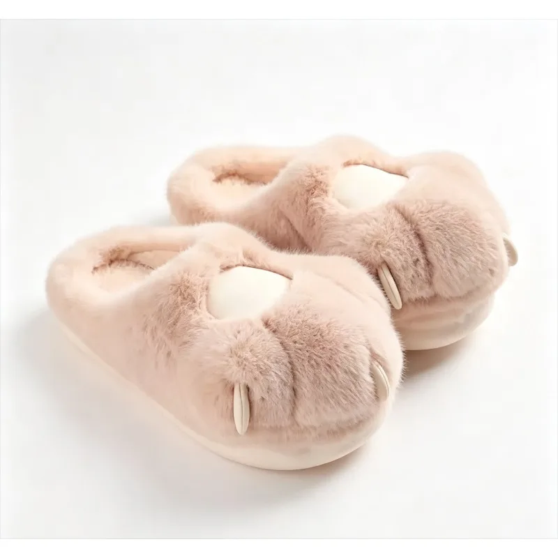 Fuzzy Plush Slippers Funny Cute Cats Paw Slipper Warm Pad Cartoon Furry Slippers Bear Paw Anti-slip Indoor Floor Shoe
