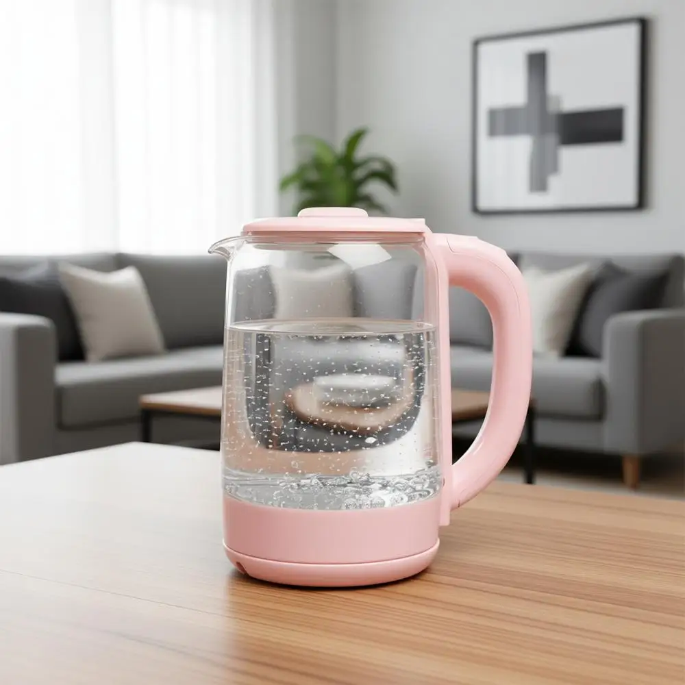 

Электрический чайник, автоматическое отключение, светодиодный индикатор, 360° ° Подставка, органайзер для кабелей, 1,8 литра, стекло, розовый