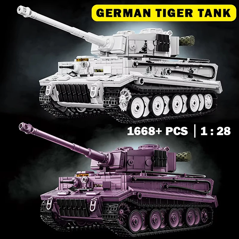 

WW2 Military Winter War German Heavy Tank Tiger I Model Building Blocks Set Army Battle Ghost Purple Tank Bricks Toys Kids Gifts