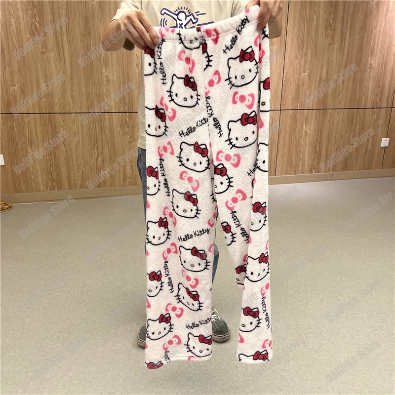 Pyjama en laine Sanurgente Hello Kitty, Anime Glutnel, Blanc, Dessin animé, Pantalon décontracté pour la maison, Mode automne, Cadeau en peluche FJM, Noir, Kawaii