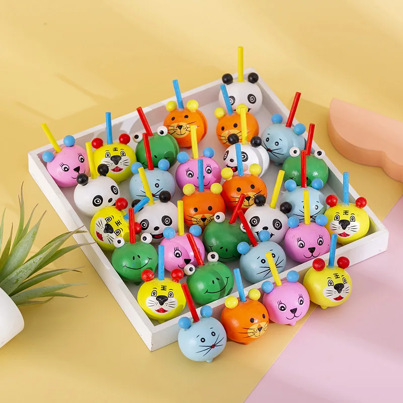 8Pcs Cartoon Cute Animal Wooden Gyro Toys Desktop Spinning Top for Children Birthday Party Favors Baby Shower Gifts Pinata Bag