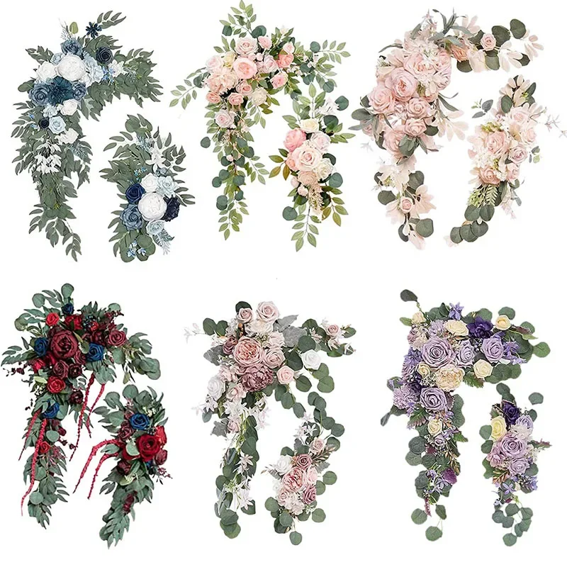 2 Pcs Artificial Wedding Arch Flowers Kit Wedding Flowers Garlands Silk Peony Flower Swag Welcome Sign Floral for Ceremony Party