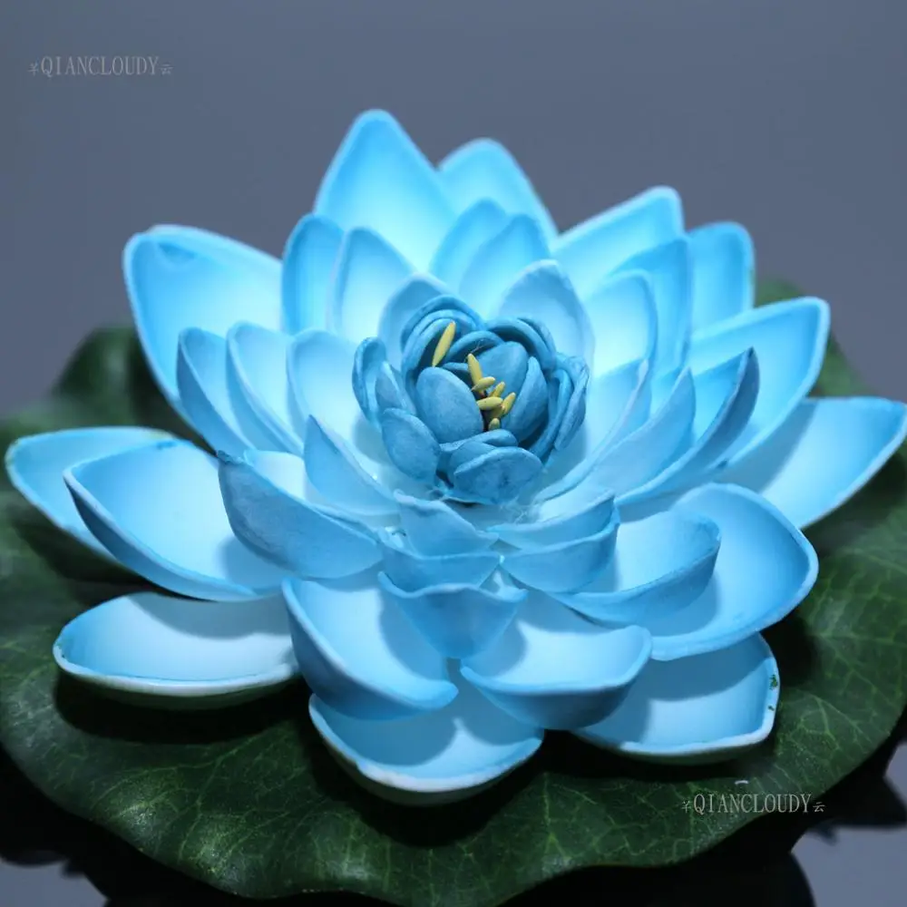 QIANCLOUDY Christmas 17cm Blue Lily Party Foam Artificial Lotus Flowers Leaves Wedding Water Floating Decor B12 Surprise Price