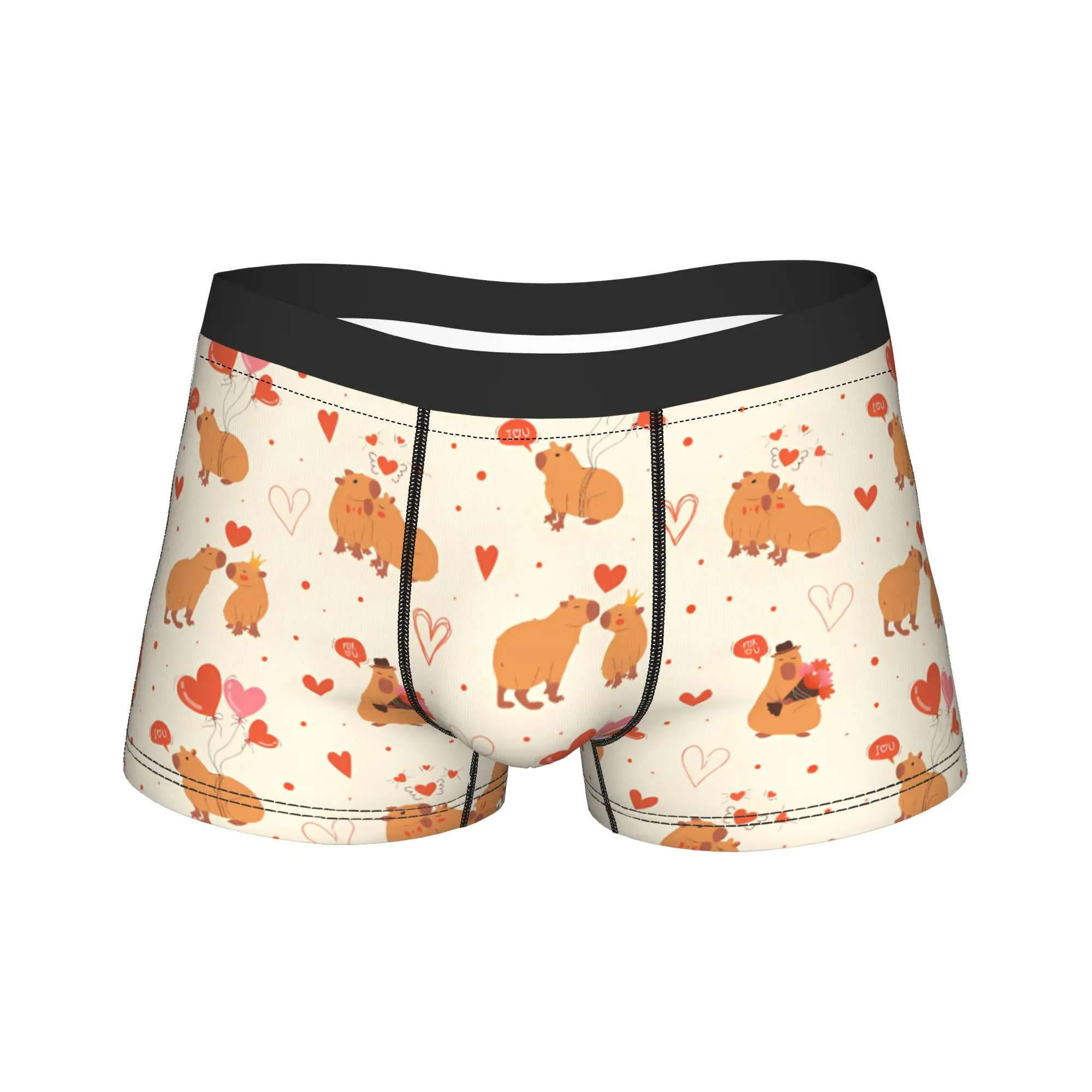 Pink Heart Capybara Boxer Brief  Underwear Trenky Men Classic Boxershorts Custom Oversize Underpants