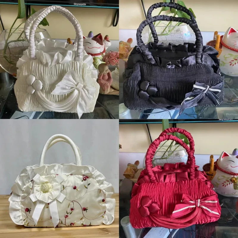 Bolso de mano para mujer, bolso de mano de encaje con lazo coreano, bolso pequeño hecho a mano con cambio de flor para mamá, bolso de tela para teléfono móvil de alta capacidad para ir al trabajo