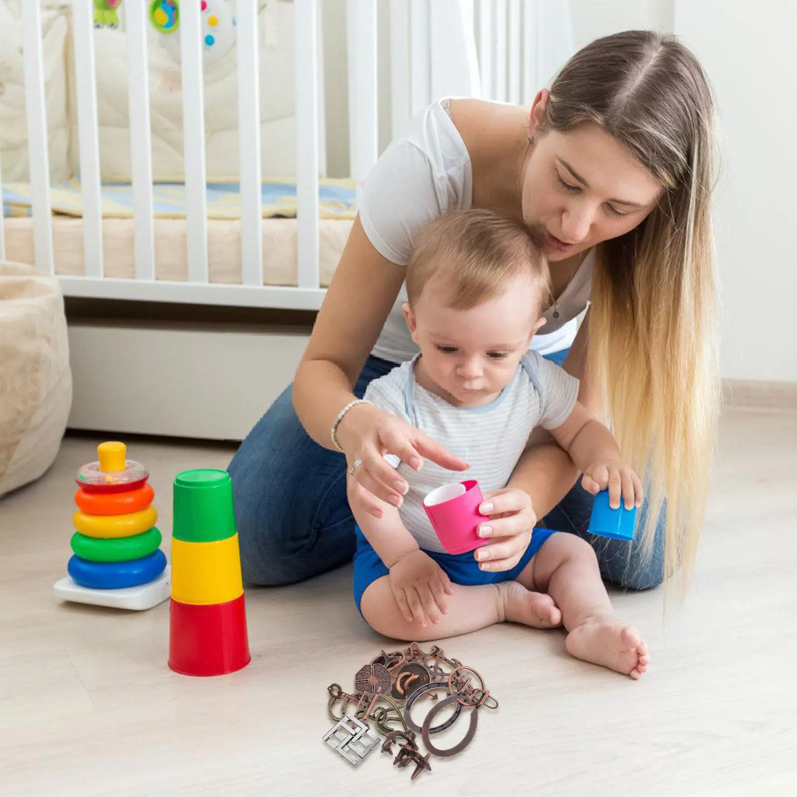 9Pcs Metal Brain Teaser Puzzle Set Lu Ban Lock Style Logic Game for Adult Learning Development Party Festival Interactive