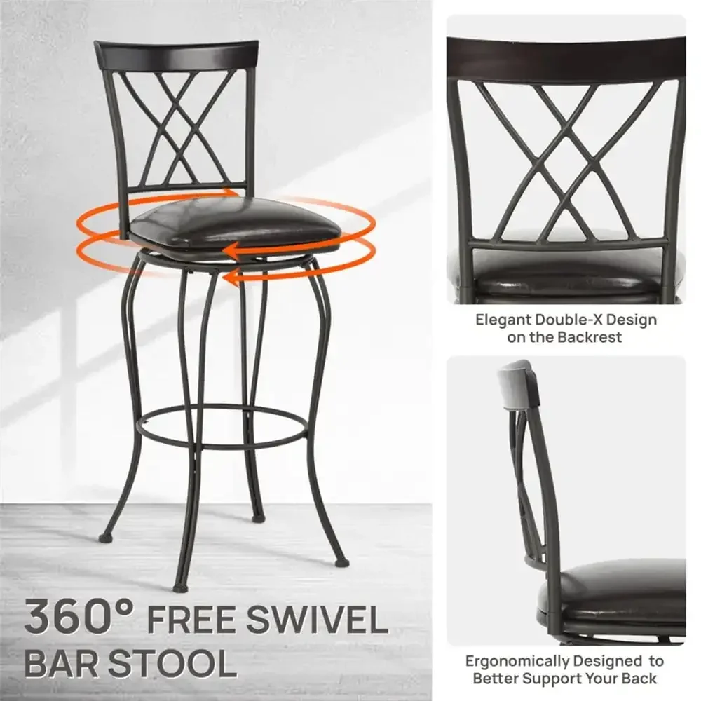 Conjunto de 2 bancos de bar de 30 polegadas, bancos giratórios acolchoados para ilha de cozinha, preto