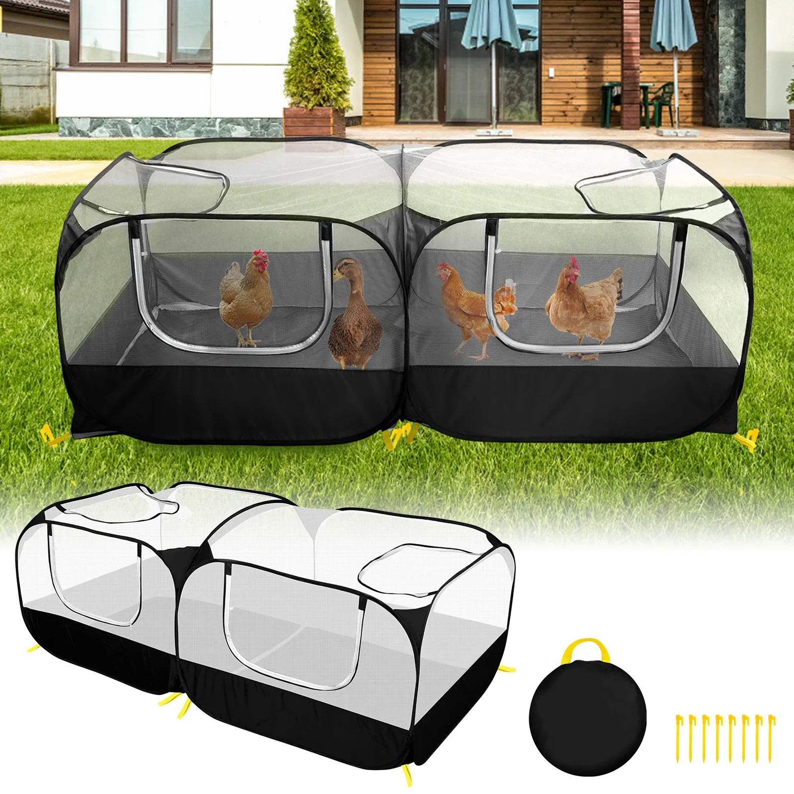 

Складной вольер-палатка для домашних животных: для курятника, клетки, вольера-манежа, для птицы, кроликов, собак, кошек, мелких животных. Идеально подходит для использования на улице, в саду, на ферме, а также в помещении.