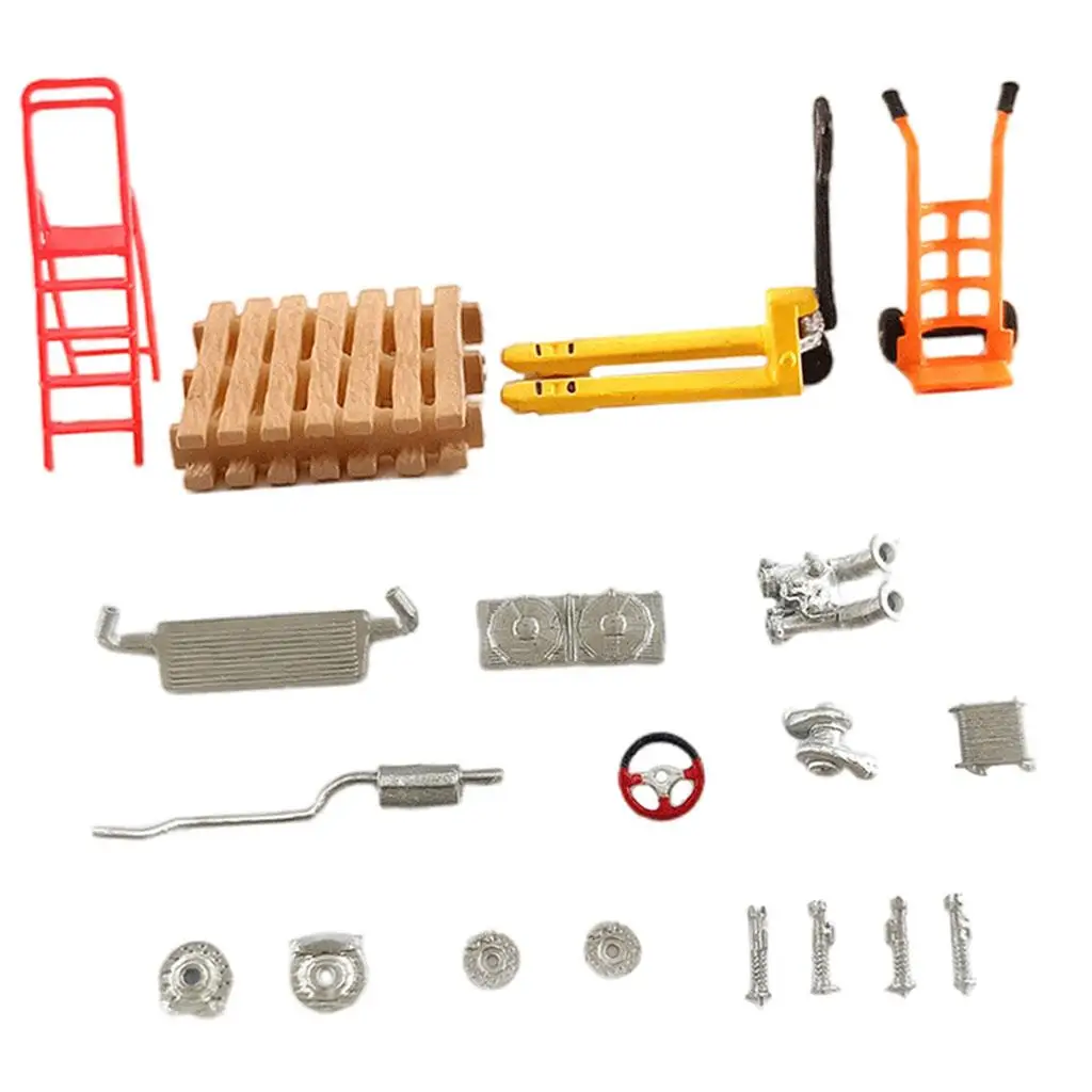 Homyl 2x 1/64 Maßstab Autoreparaturwerkstatt Layout Diorama Modell Zubehör Spielzeug