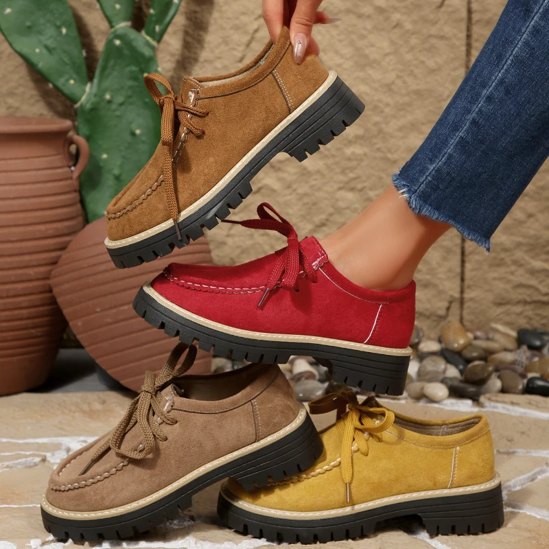 

36-43 Thick Heel Medium Heel Strap-up Round Head Loafer Single Shoes Women's Retro Tooling Fashion Women's Shoes