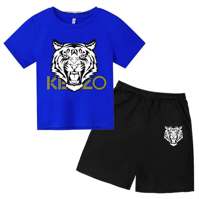 

2-13 Years Kids Tiger Head Summer 2pcs Leisure Breathable T-shirts+Pants Sports Suits Boys Girls Casual Outfits Children Clothes