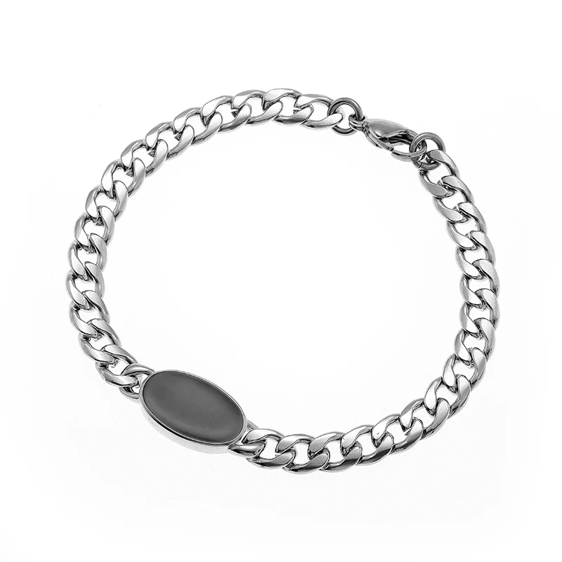 Men\\\'s Popular Stainless Steel Cuban Chain Bracelet Black Zircon Charm Cool Street Party Jewelry Gift