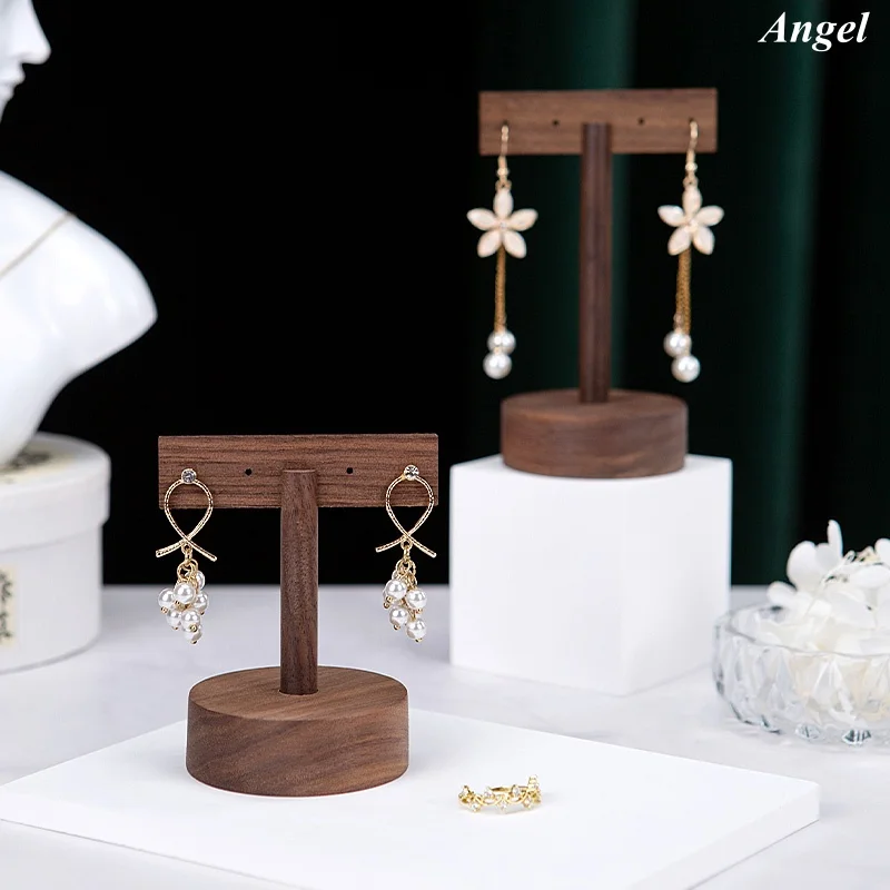 

Walnut Wood T-Shaped Earring Display Stand, Multi-Hook Hanger for Dangle & Stud Earrings, Minimalist Jewelry Organizer Rack