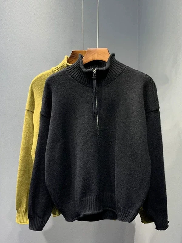 

Мужской повседневный вязаный свитер с длинным рукавом на молнии, свободного кроя, универсальный, весенне-осенний, с высоким воротником, модный топ для мужчин