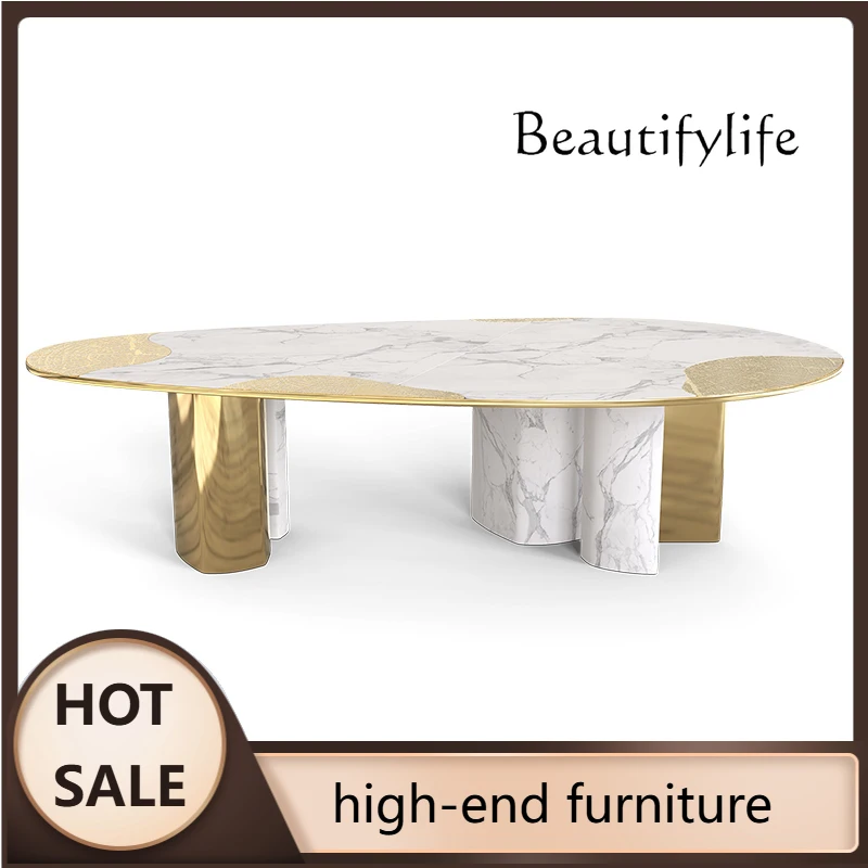 J High Art Light Luxury Dining Table Luxury Villa Designer Oval Natural Marble Fashion, New