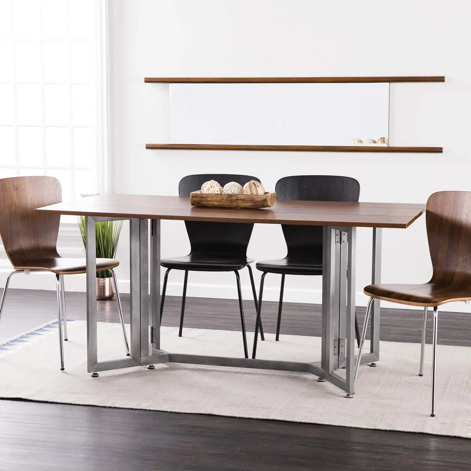 Transitional Drop Leaf Dining Table Tobacco & Gray Iron Wood Kitchen Room, Customized