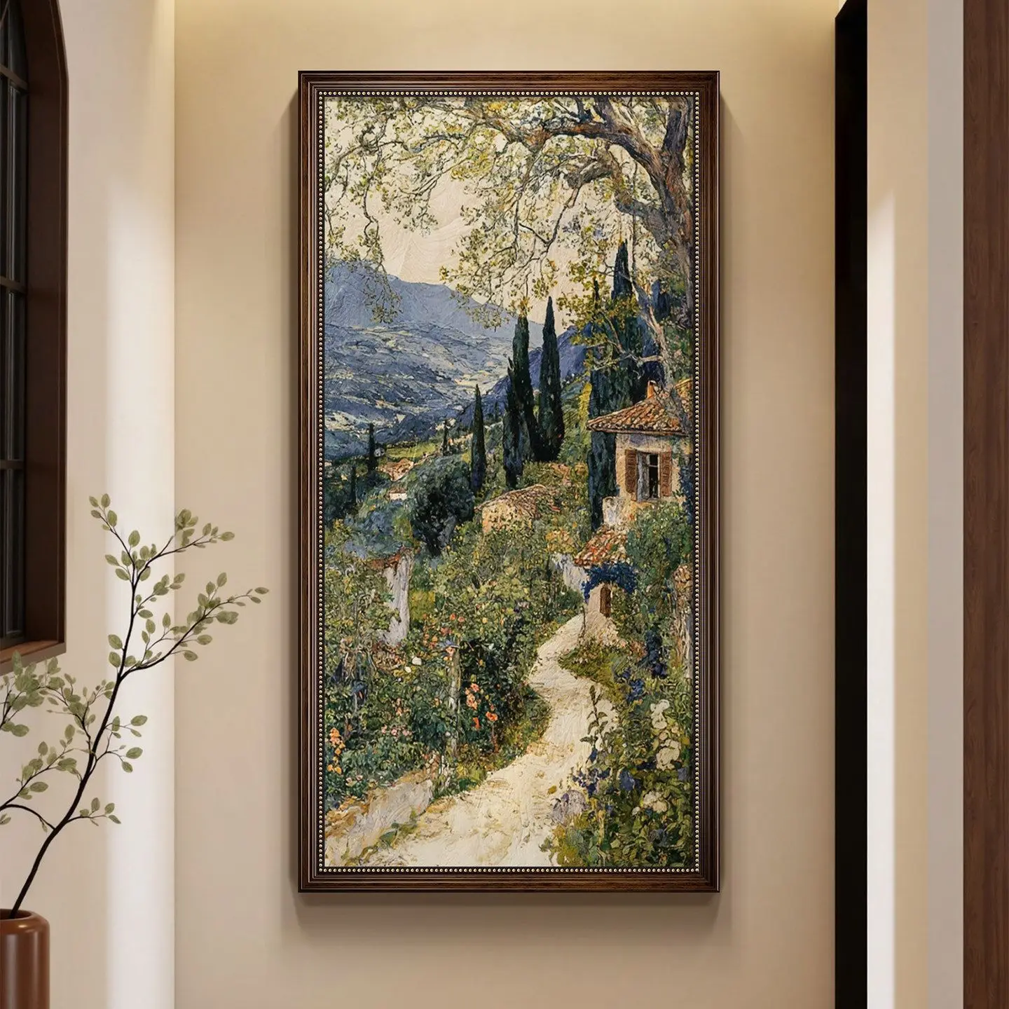 Vintage-inspired entryway decorative painting - landscape oil painting - french-style corridor end wall mural